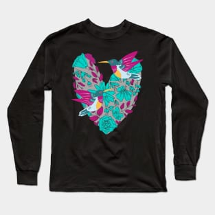 Flying Hummingbirds With Flowers Long Sleeve T-Shirt